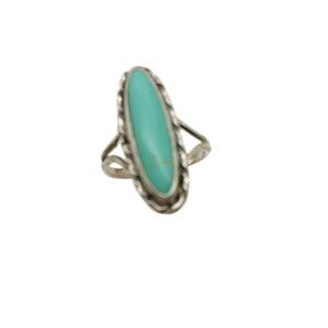 Vintage Sterling Silver Turquoise Ring Oval Stone Size 5 Elegant Boho Old Pawn
